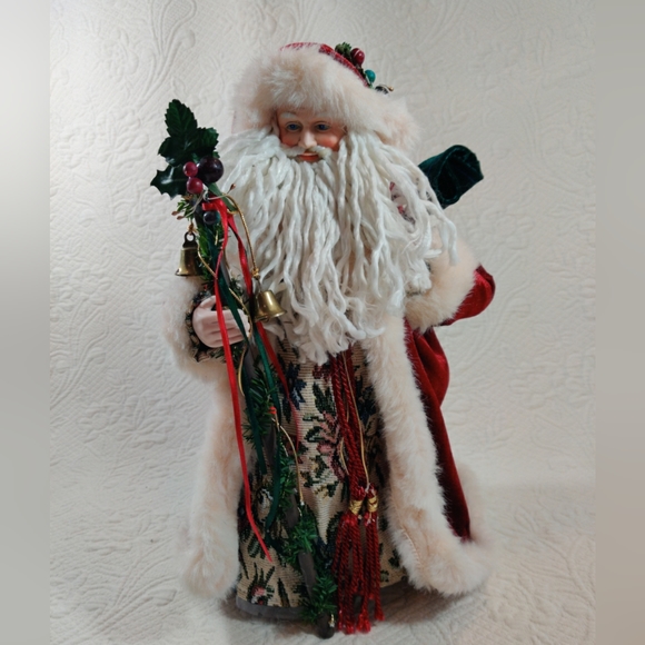Vintage Tapestry Gown & Fur Lined Red Robe Santa Claus Christmas Tree Topper - Picture 1 of 11